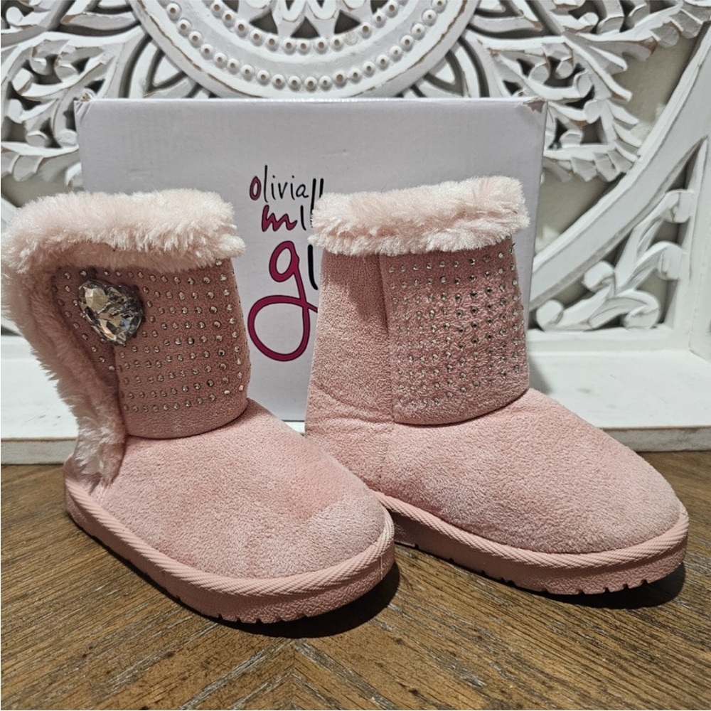Olivia Miller Pink Cozy Booties with Faux Fur